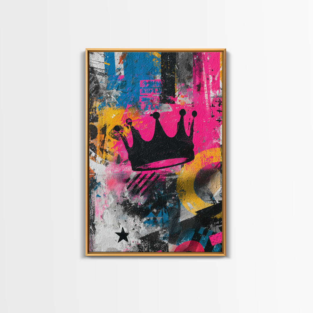 Abstract Crown and Stars Framed Canvas Print, Graffiti Art, Art Print, Living Room Decor, Abstract Art, Street, Wall Hangings, GRF-2x3-3