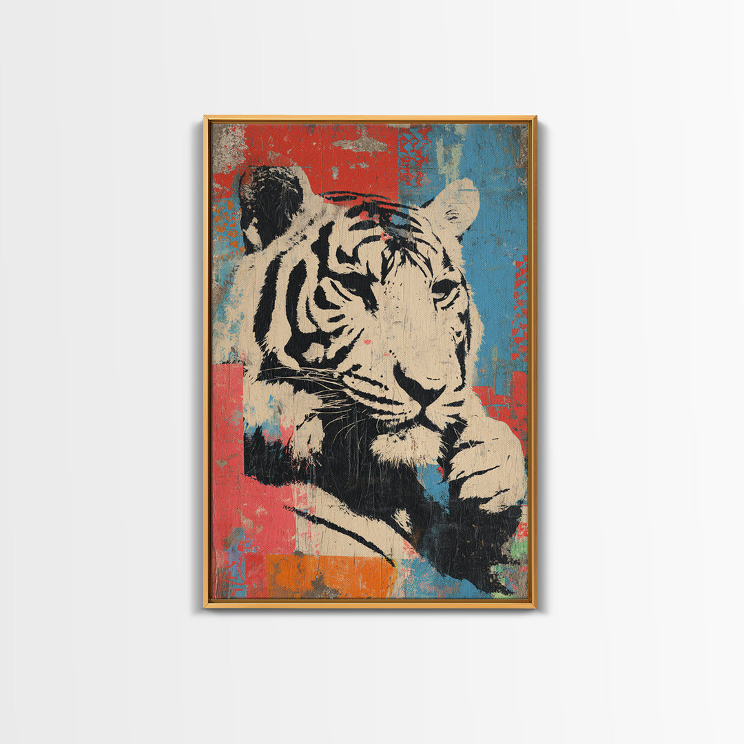Urban Tiger Portrait Framed Canvas Print, Graffiti Art, Original Art, Living Room Decor, Oil Painting, Street, Boho Wall Decor, GRF-2x3-59