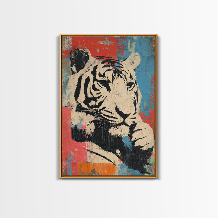 Urban Tiger Portrait Framed Canvas Print, Graffiti Art, Original Art, Living Room Decor, Oil Painting, Street, Boho Wall Decor, GRF-2x3-59