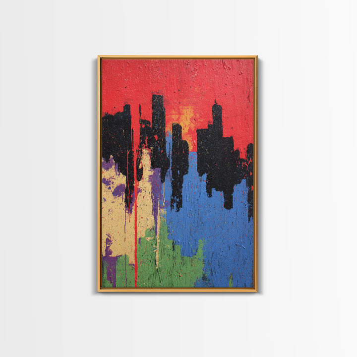 Paint Drips Forming a Skyline Silhouette Framed Canvas Print, Graffiti Art, Bedroom Decor, Living Room Decor, Abstract Art, GRF-2x3-93
