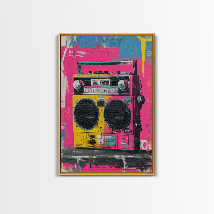 Boombox and Cassette Tape Framed Canvas Print, Graffiti Art, Art Deco, Living Room Decor, Fine Art, Street, Wall Sculpture, GRF-2x3-94