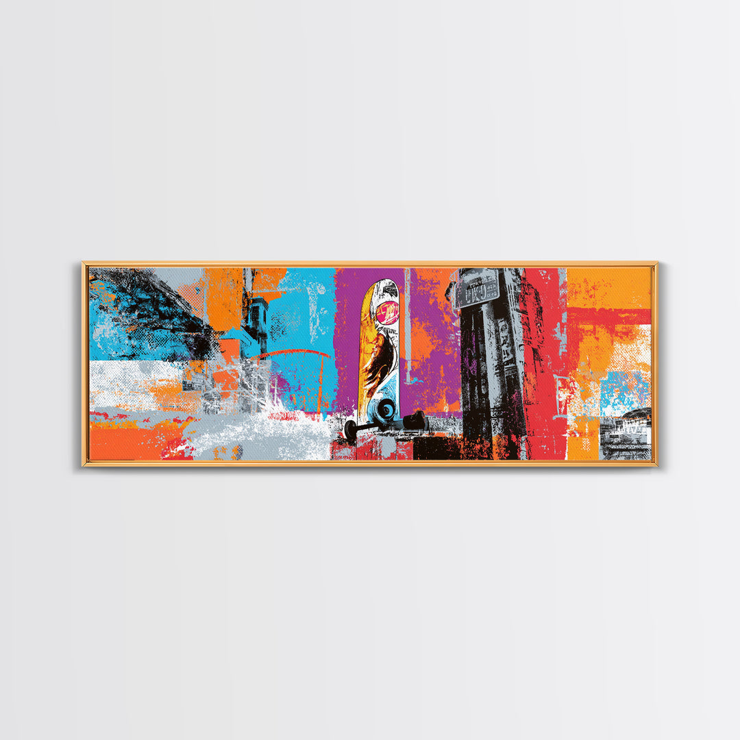 Bright Skateboard Ramp Color Fields Canvas Print, Graffiti Art, Digital Print, Living Room Decor, Abstract Art, Street, GRF-3x1-16