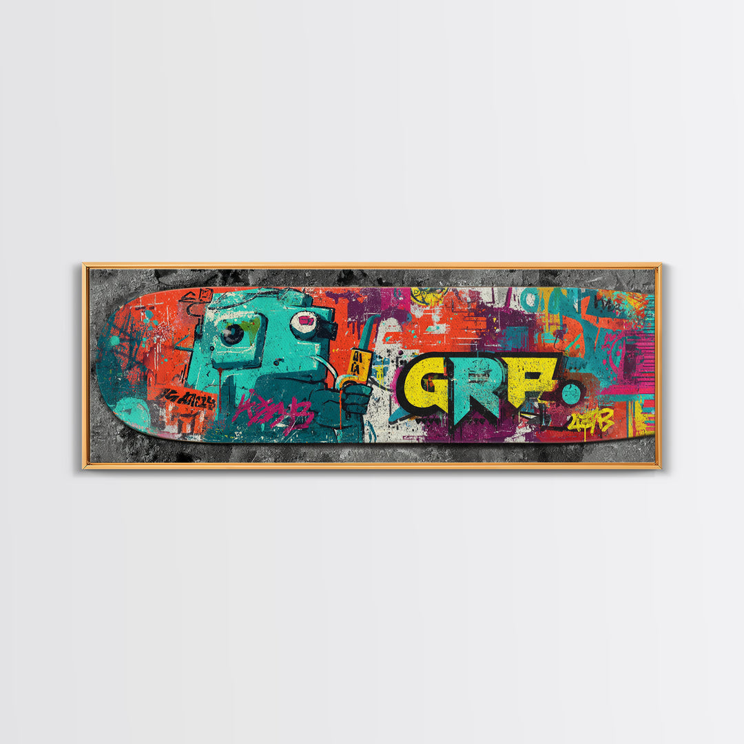 Skateboard Deck Graphic Framed Canvas Print, Graffiti Art, Art Print, Living Room Decor, Fine Art, Street, Wall Hangings, GRF-3x1-23