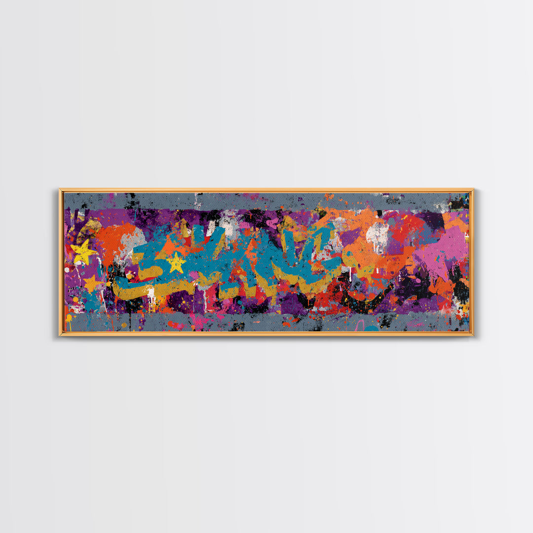 Abstract Crown and Stars Canvas Print, Graffiti Art, Minimalist Decor, Living Room Decor, Fine Art, Street, Mid Century Modern, GRF-3x1-35