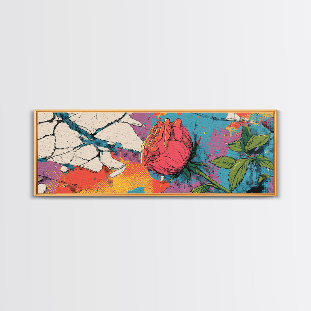 Graffiti Rose Blooming from Concrete Crack Canvas Print, Graffiti Art, Canvas Print, Living Room Decor, Oil Painting, Street, GRF-3x1-85