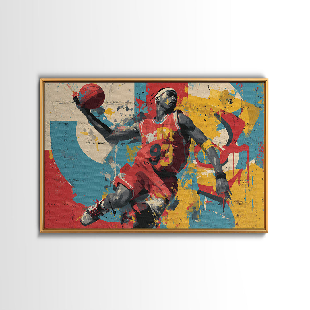 Basketball Player in Street Mural Energy Framed Canvas Print, Graffiti Art, Modern Wall Art, Living Room Decor, Street, GRF-3x2-24