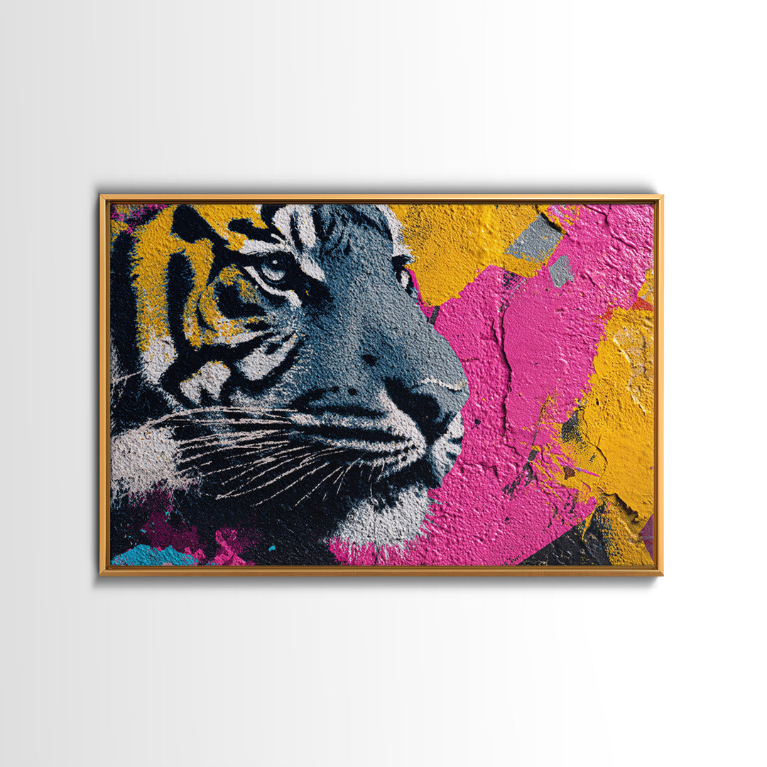 Urban Tiger Portrait Framed Canvas Print, Graffiti Art, Original Painting, Living Room Decor, Fine Art, Street, Unique Wall Art, GRF-3x2-7