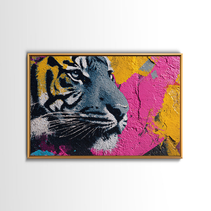 Urban Tiger Portrait Framed Canvas Print, Graffiti Art, Original Painting, Living Room Decor, Fine Art, Street, Unique Wall Art, GRF-3x2-7