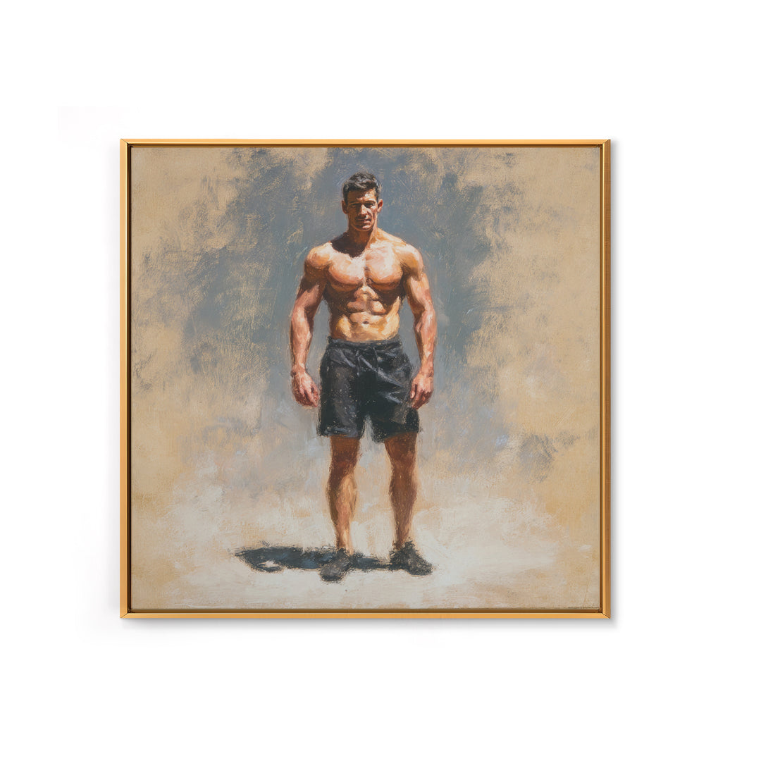 Bodybuilder Pose Rendered Framed Canvas Print, Gym Art, Living Room Decor, Gym Decor, Oil Painting, Strength, Sports Poster, GYM-1x1-28