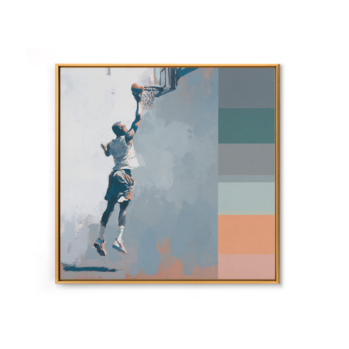Basketball Player Dunking Through Bold Color Canvas Print, Gym Art, Speakeasy Art, Gym Decor, Oil Painting, Strength, GYM-1x1-30