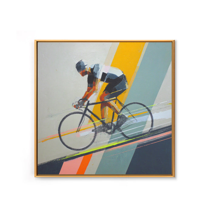 Cyclist Racing Through Neon Speed Lines Framed Canvas Print, Gym Art, Gallery Decor, Gym Decor, Fine Art, Strength, Wall Art, GYM-1x1-38