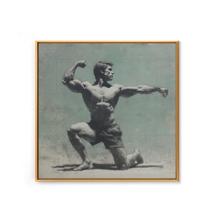 Bodybuilder Pose Rendered Framed Canvas Print, Gym Art, Cool Posters, Gym Decor, Strength, Gallery Decor, Neutral Decor, GYM-1x1-52