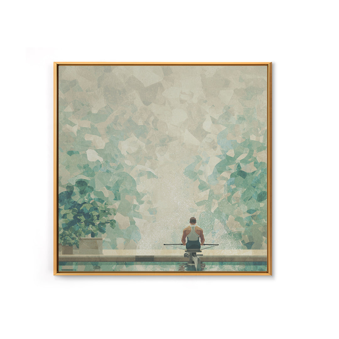 Rowing Athlete with Water Spray and Rhythm Framed Canvas Print, Gym Art, Boho Decor, Gym Decor, Oil Painting, Strength, GYM-1x1-61