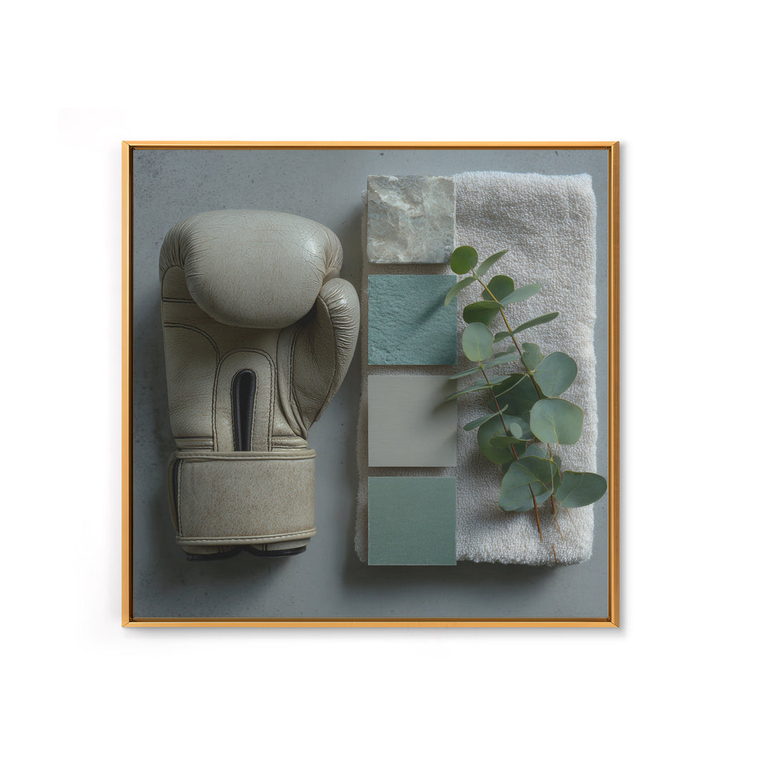 Boxing Glove and Towel Still Life Framed Canvas Print, Gym Art, Cool Posters, Gym Decor, Fine Art, Strength, Gallery Decor, GYM-1x1-64