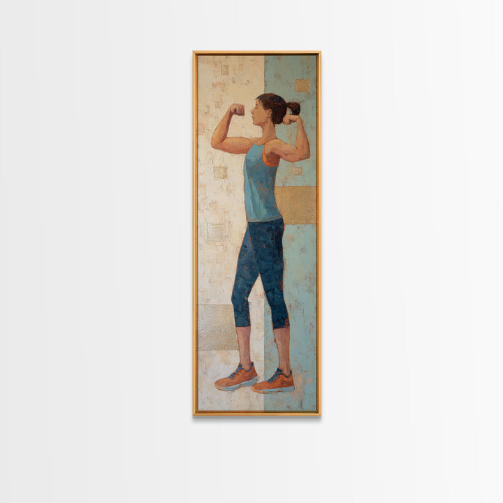 Female Weightlifter with Triumphant Stance Framed Canvas Print, Gym Art, Man Cave Decor, Gym Decor, Fine Art, Strength, GYM-1x3-19