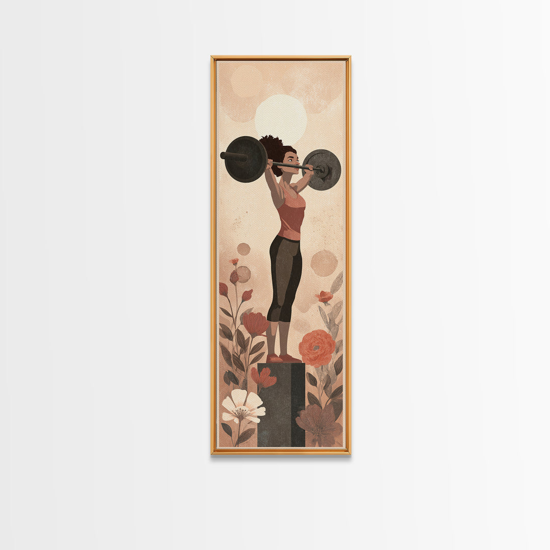 Female Weightlifter with Triumphant Stance Canvas Print, Gym Art, Home Gym Sign, Gym Decor, Watercolor Art, Strength, GYM-1x3-67