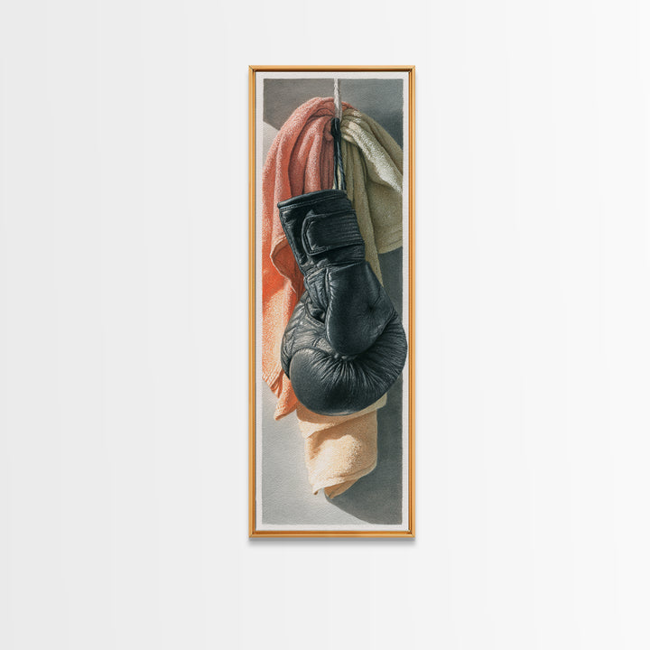 Boxing Glove and Towel Still Life Framed Canvas Print, Gym Art, Modern Home Decor, Gym Decor, Oil Painting, Strength, GYM-1x3-76