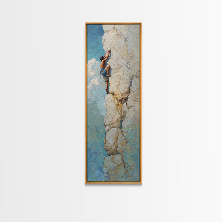 Rock Climber Reaching a Glowing Hold Canvas Print, Gym Art, Art Print, Gym Decor, Fine Art, Strength, Abstract Wall Art, GYM-1x3-94