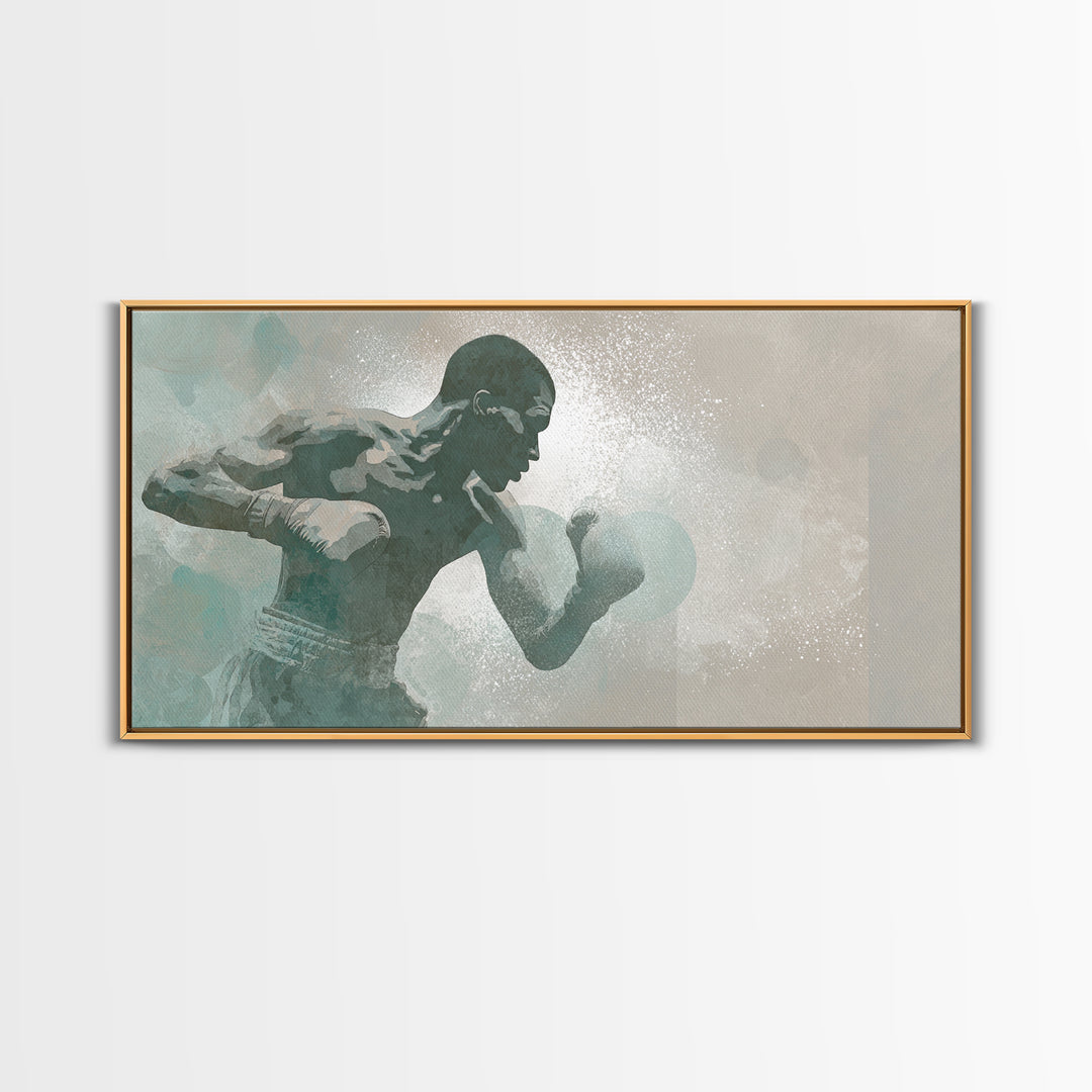 Powerful Boxer Silhouette Canvas Print, Gym Art, Living Room Decor, Gym Decor, Oil Painting, Strength, Sports Poster, GYM-2x1-21