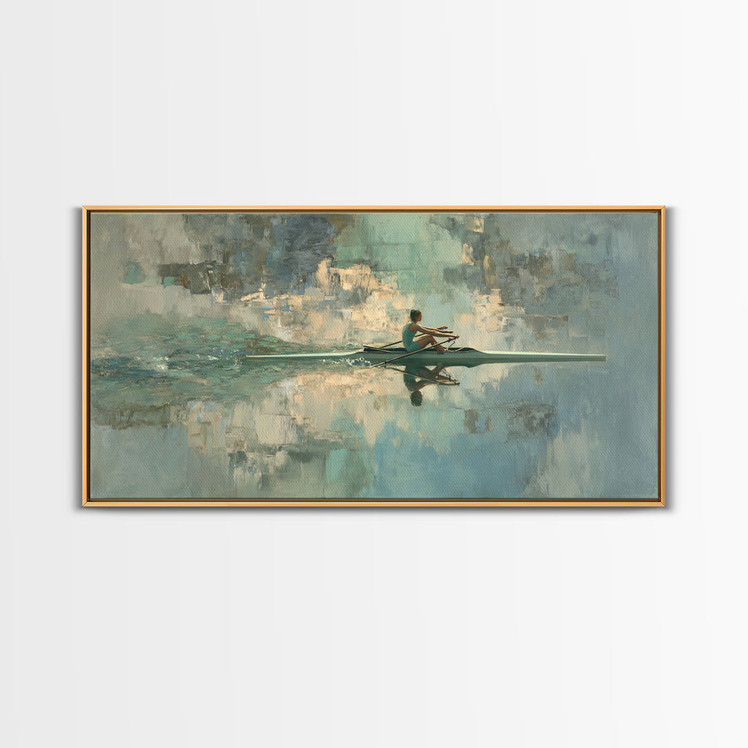 Rowing Athlete with Water Spray and Rhythm Framed Canvas Print, Gym Art, Print, Gym Decor, Fine Art, Strength, Wall Decoration, GYM-2x1-33