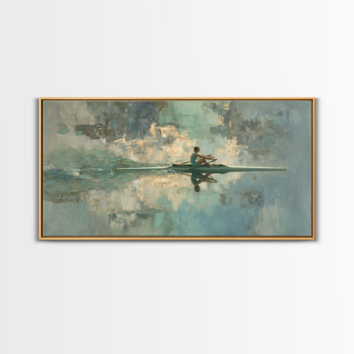 Rowing Athlete with Water Spray and Rhythm Framed Canvas Print, Gym Art, Print, Gym Decor, Fine Art, Strength, Wall Decoration, GYM-2x1-33
