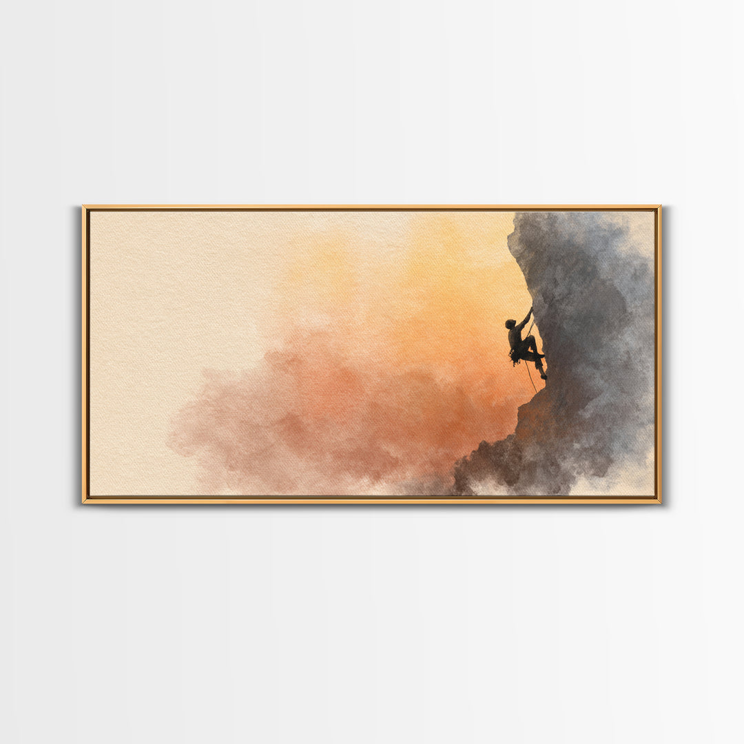 Rock Climber Reaching a Glowing Hold Canvas Print, Gym Art, Print, Gym Decor, Fine Art, Strength, Wall Decoration, Sports Decor, GYM-2x1-54