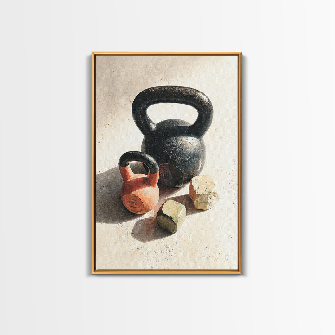 Kettlebell Still Life Framed Canvas Print, Gym Art, Motivational Poster, Gym Decor, Abstract Art, Strength, Motivational Art, GYM-2x3-17