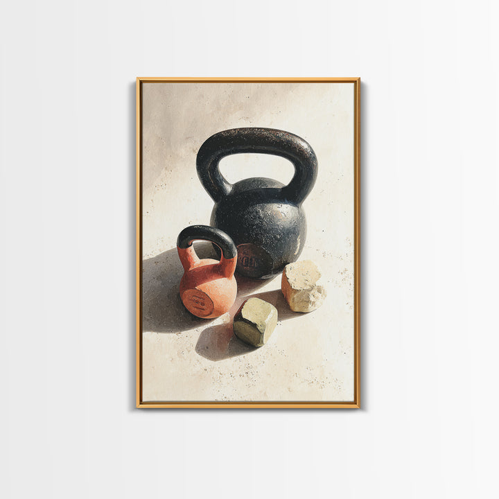 Kettlebell Still Life Framed Canvas Print, Gym Art, Motivational Poster, Gym Decor, Abstract Art, Strength, Motivational Art, GYM-2x3-17