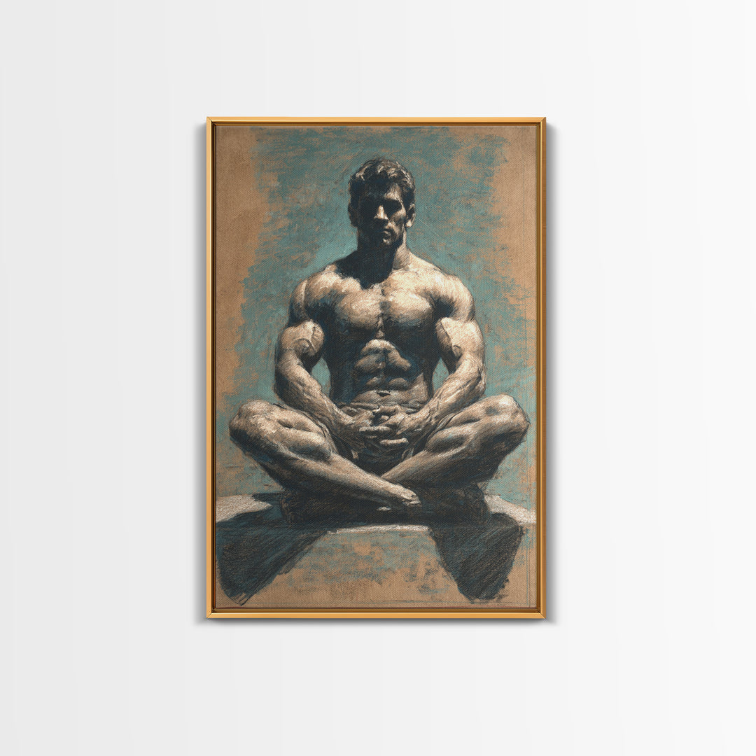 Bodybuilder Pose Rendered Framed Canvas Print, Gym Art, Bar Art, Gym Decor, Fine Art, Strength, Gym Sign, Motivational Art, GYM-2x3-60