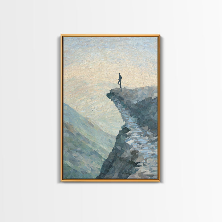 Runner on Mountain Ridge at Sunrise Framed Canvas Print, Gym Art, Sports Decor, Gym Decor, Oil Painting, Strength, GYM-2x3-68
