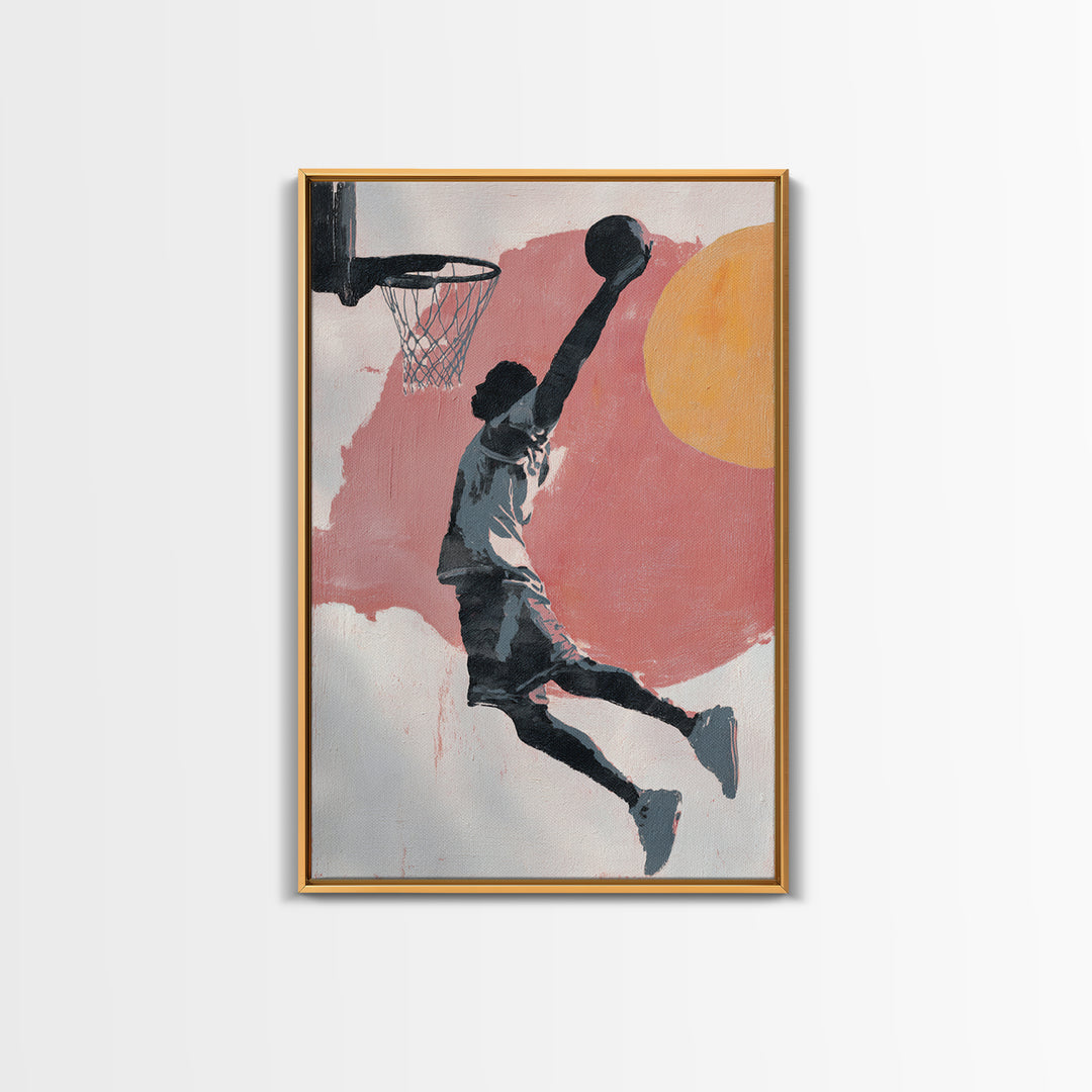 Basketball Player Dunking Through Bold Color Canvas Print, Gym Art, Motivational Poster, Gym Decor, Abstract Art, Strength, GYM-2x3-86