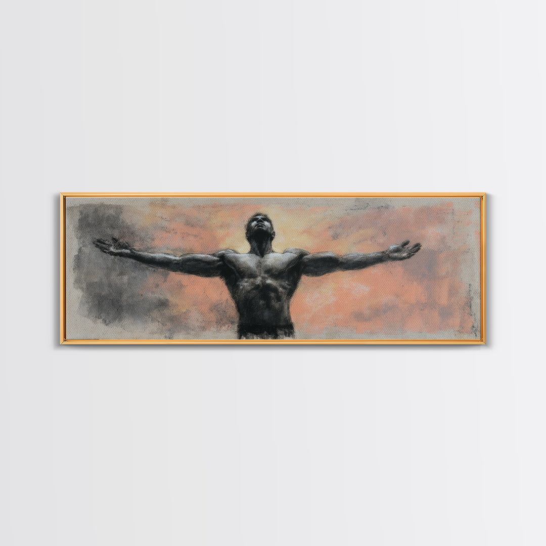 Bodybuilder Pose Rendered Canvas Print, Gym Art, Gym Wall Decor, Gym Decor, Fine Art, Strength, Room Decor, Textured Painting, GYM-3x1-20