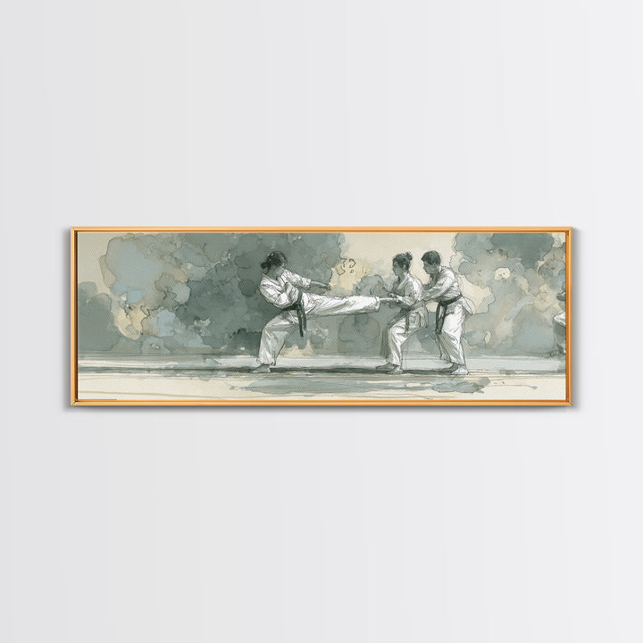 Martial Artist Kick Painted Framed Canvas Print, Gym Art, Abstract Wall Art, Gym Decor, Fine Art, Strength, Bodybuilding Poster, GYM-3x1-99