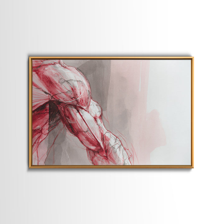 Abstract Muscle Anatomy Framed Canvas Print, Gym Art, Framed Canvas, Gym Decor, Abstract Art, Strength, Textured Painting, GYM-3x2-36