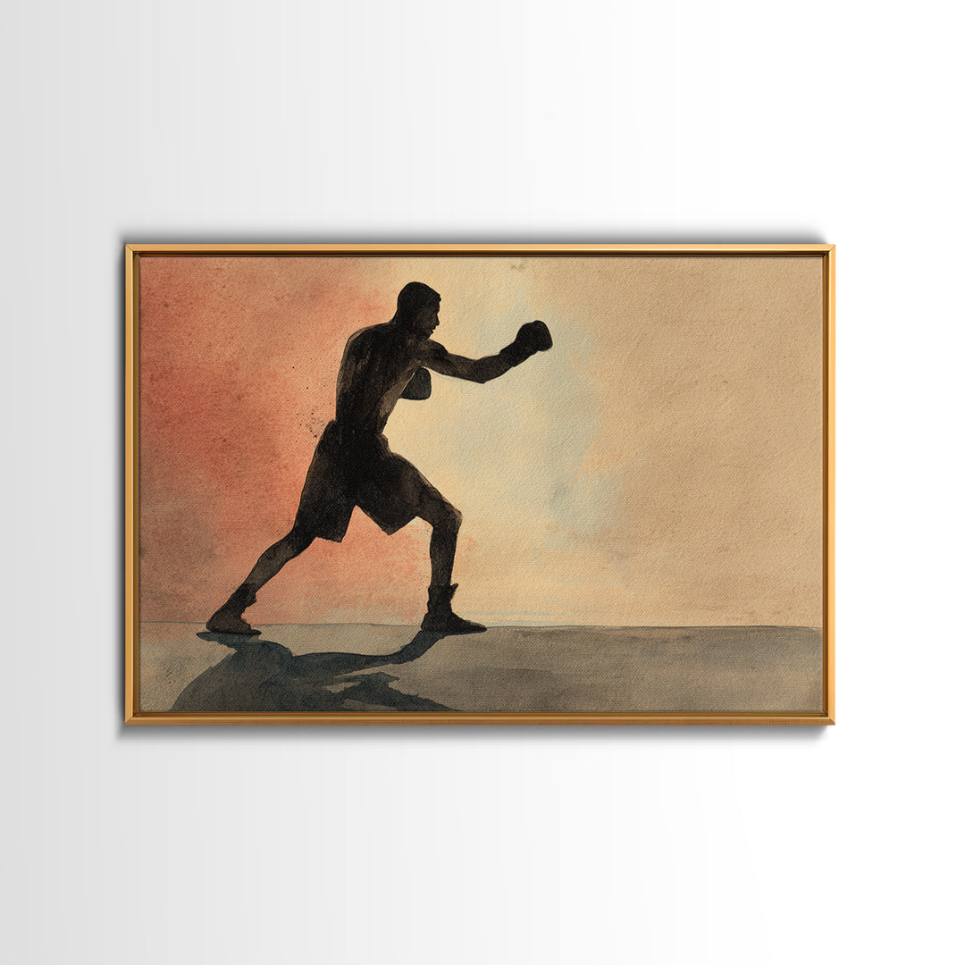 Powerful Boxer Silhouette Framed Canvas Print, Gym Art, Gym Wall Decor, Gym Decor, Fine Art, Strength, Room Decor, GYM-3x2-5