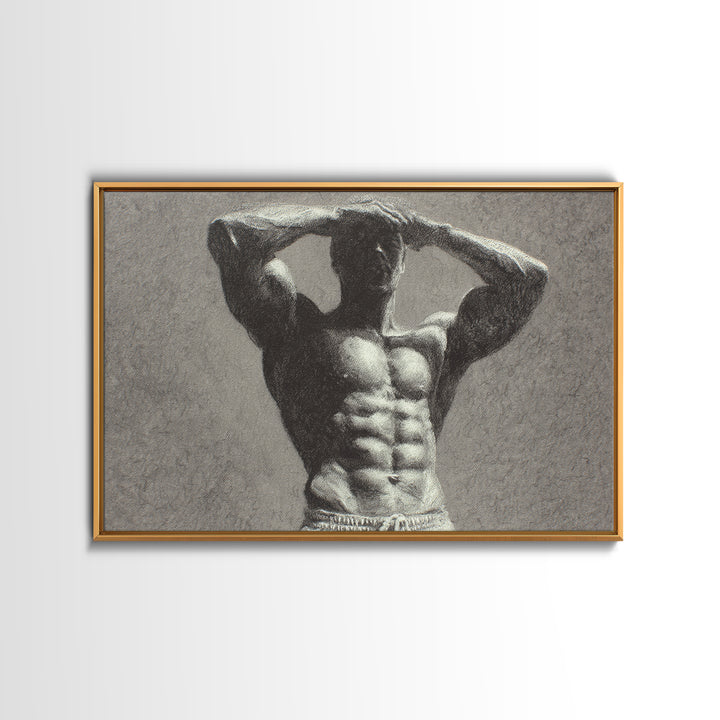 Bodybuilder Pose Rendered Canvas Print, Gym Art, Art Print, Gym Decor, Fine Art, Strength, Abstract Wall Art, Bar Art, GYM-3x2-56