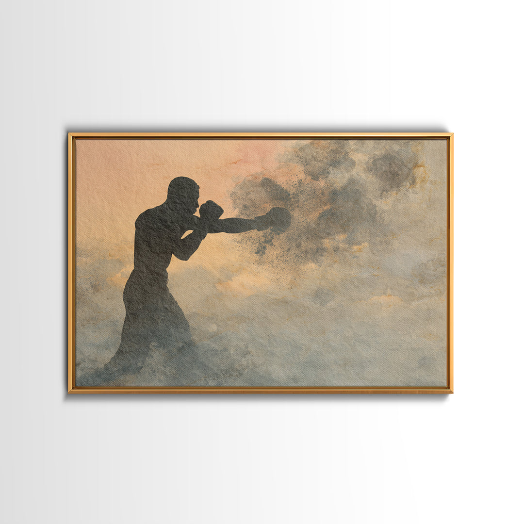 Powerful Boxer Silhouette Framed Canvas Print, Gym Art, Art Print, Gym Decor, Fine Art, Strength, Abstract Wall Art, Bar Art, GYM-3x2-77