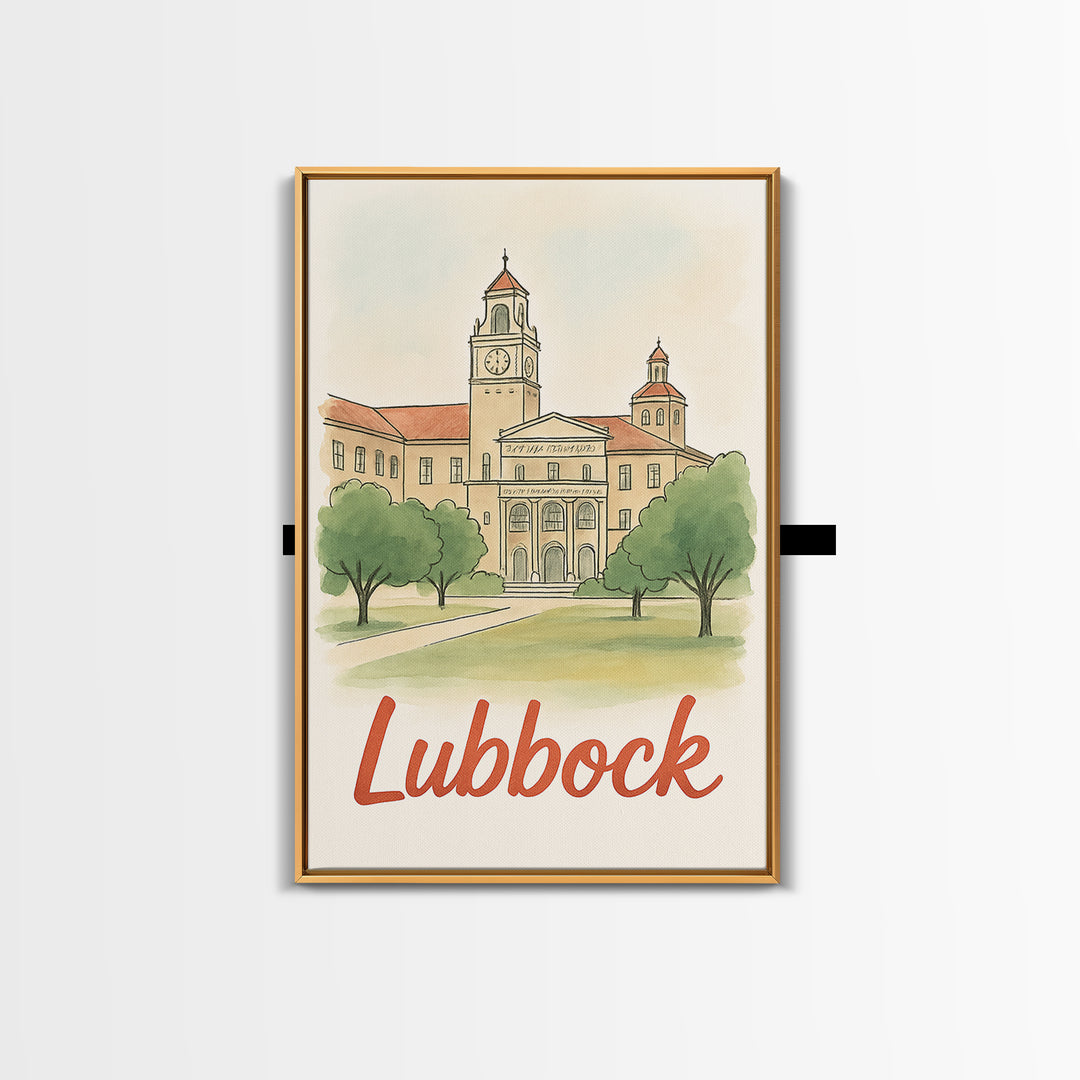Lubbock Texas Travel Poster, Canvas Print, Watercolor City Skyline Art, Lubbock Art Print, Travel Poster Art, Home Office Decor, Wall Art