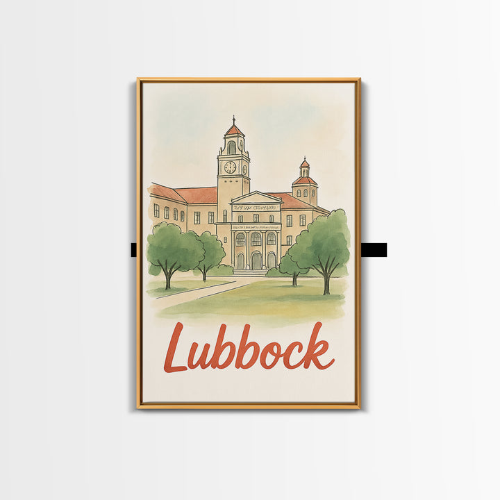 Lubbock Texas Travel Poster, Canvas Print, Watercolor City Skyline Art, Lubbock Art Print, Travel Poster Art, Home Office Decor, Wall Art