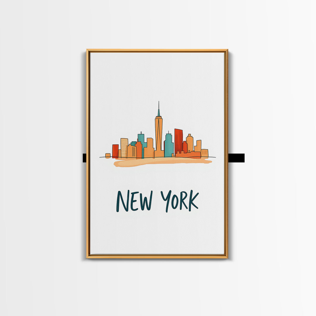 New York Travel Poster, Framed Canvas Print, Soft Sketch Travel Art, New York Art Print, Vintage Travel Print, City Travel Prints