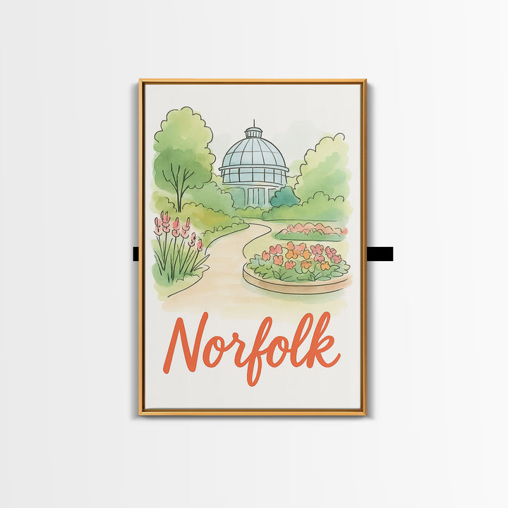 Norfolk Virginia Travel Poster, Canvas Print, Hand Drawn Watercolor Art, Norfolk City Art, Watercolor Cityscape, Wall Art, Art Print