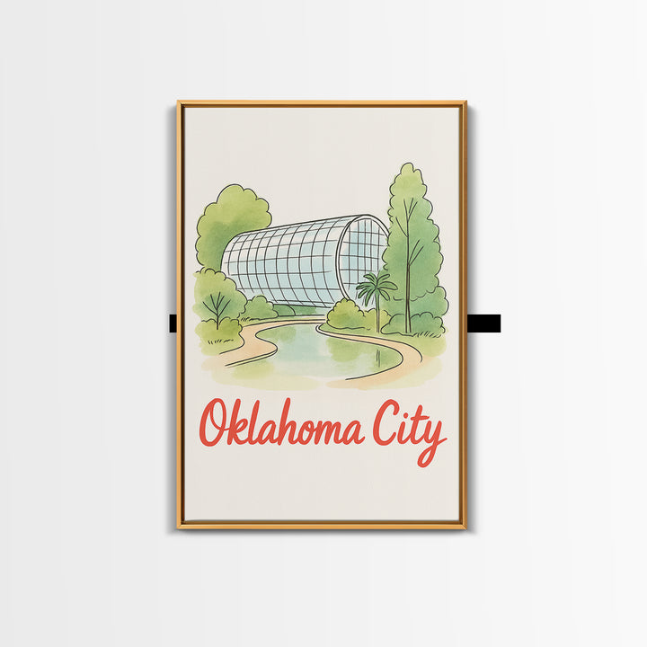 Oklahoma City Oklahoma Travel Poster, Canvas Print, Watercolor Downtown Skyline Art, Oklahoma City City Art, Mid Century Wall Art, Wall Art