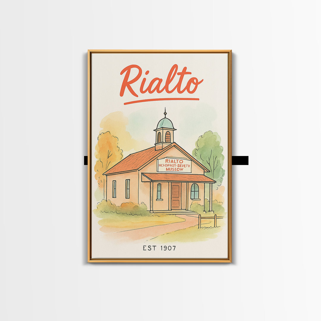 Rialto Travel Poster, Framed Canvas Print, Hand Drawn Watercolor Art, Rialto Wall Art, Travel Poster Art, Living Room Wall Art