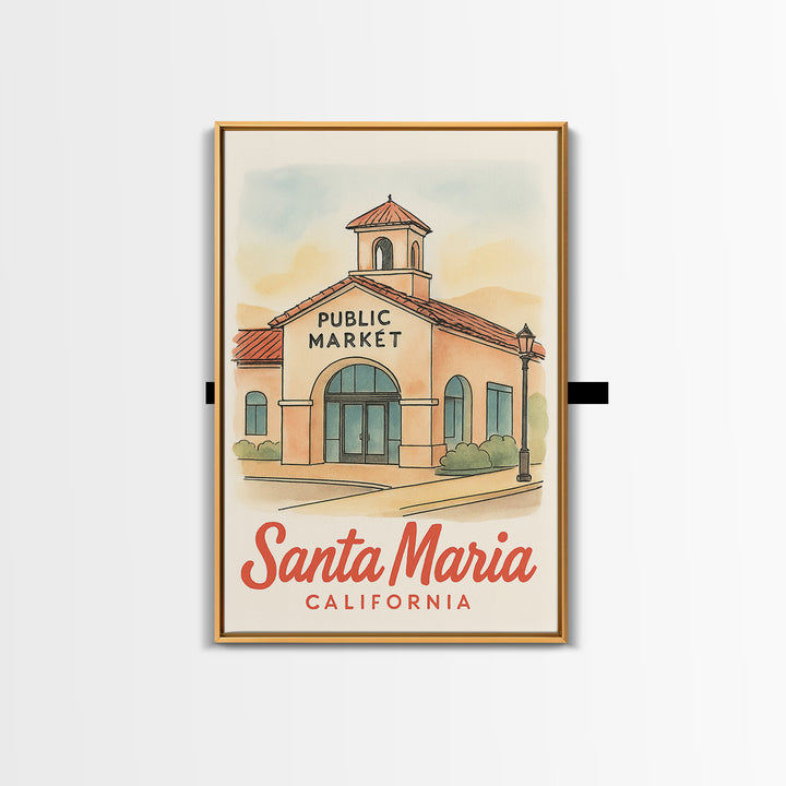 Santa Maria Travel Poster, Framed Canvas Print, Watercolor Skyline Art, Santa Maria City Art, Travel Art Print, Gift For Travelers
