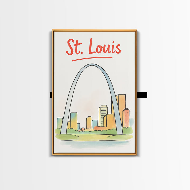 St Louis Travel Poster, Canvas Print, Hand Drawn Watercolor Art, St Louis Travel Art, Gift For Travelers, Retro Travel Print, Design 2
