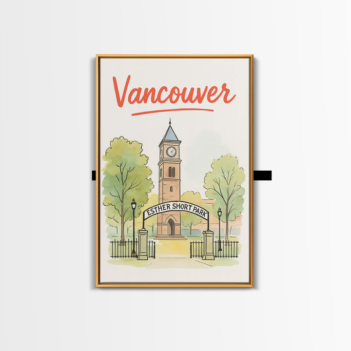 Vancouver Travel Poster, Framed Canvas Print, Watercolor Skyline Art, Vancouver Art Print, City Travel Prints, Eclectic Wall Decor