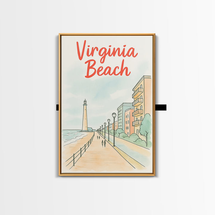 Virginia Beach Travel Poster, Canvas Print, Soft Sketch Travel Art, Virginia Beach Travel Art, Travel Poster Set, City Art Print