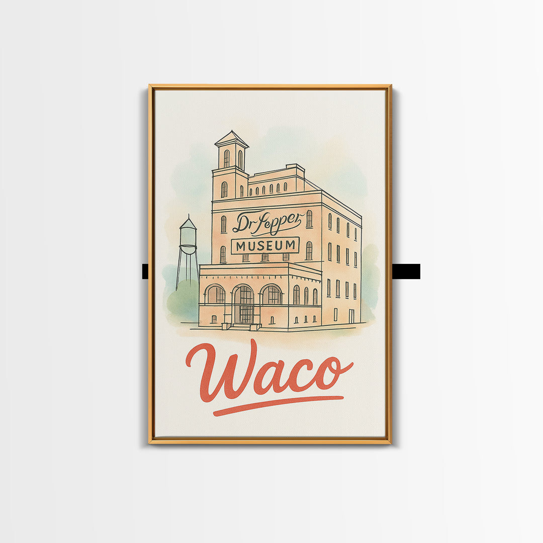 Waco Texas Travel Poster, Canvas Print, Watercolor Skyline Art Art, Waco Travel Art, Retro Travel Print, City Art Print, Travel Art Print