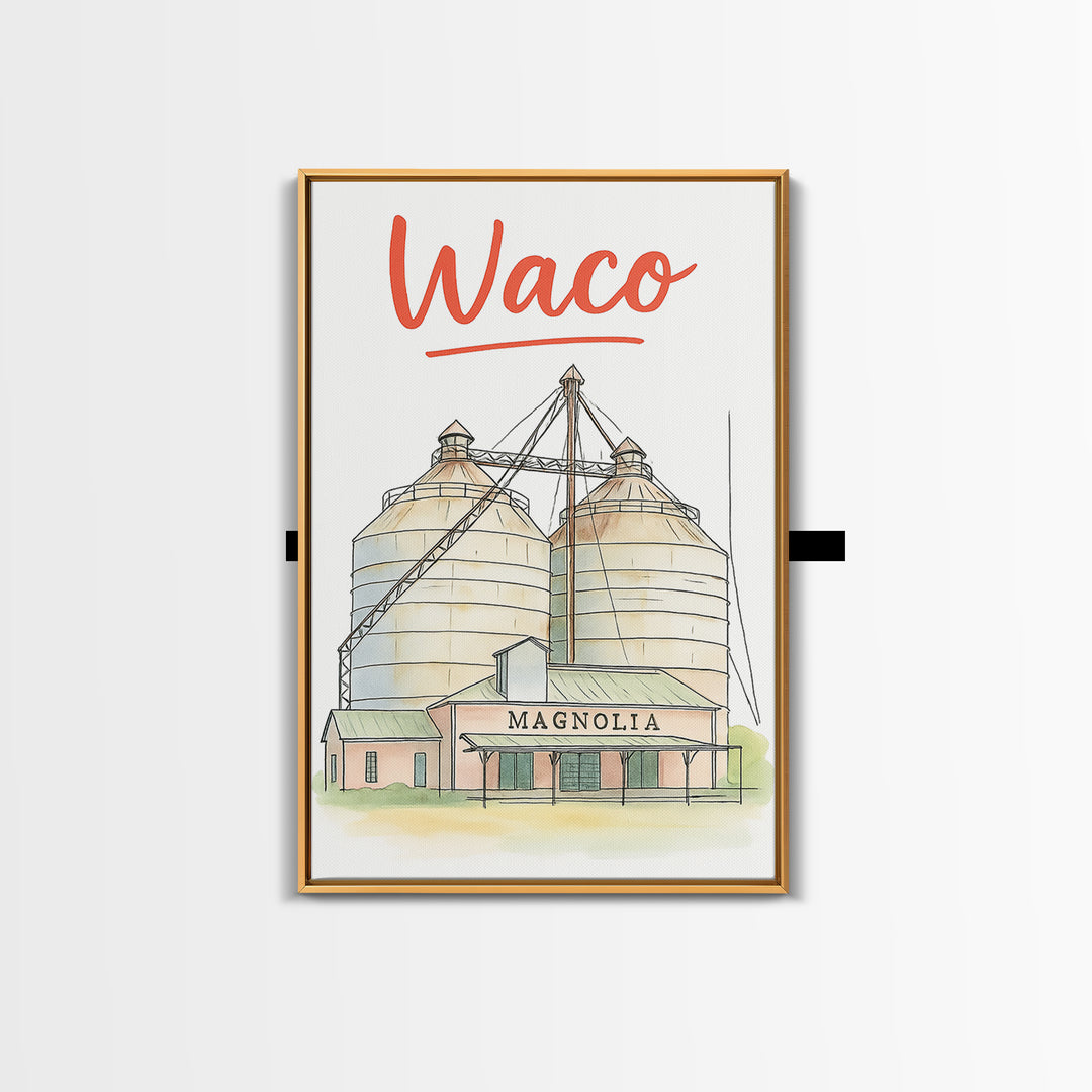 Waco Travel Poster, Canvas Print, Watercolor Urban Skyline Art, Waco Poster Print, City Art Print, Travel Wall Art, Gift For Travelers