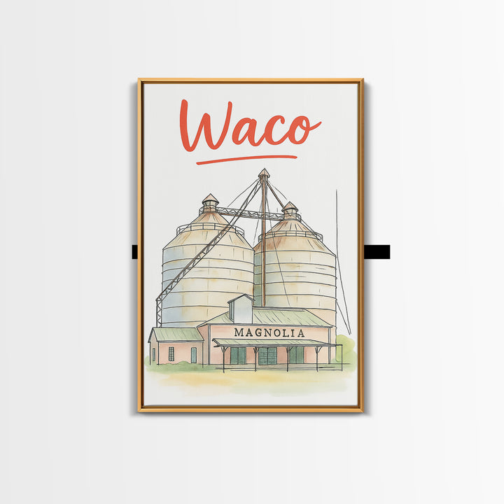 Waco Travel Poster, Canvas Print, Watercolor Urban Skyline Art, Waco Poster Print, City Art Print, Travel Wall Art, Gift For Travelers